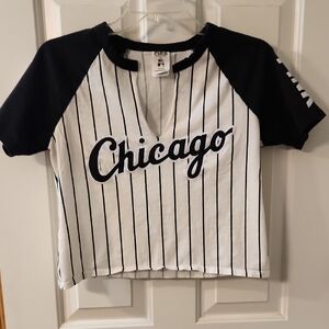 PINK Victoria's Secret Black & White Pinstripe Baseball Tee